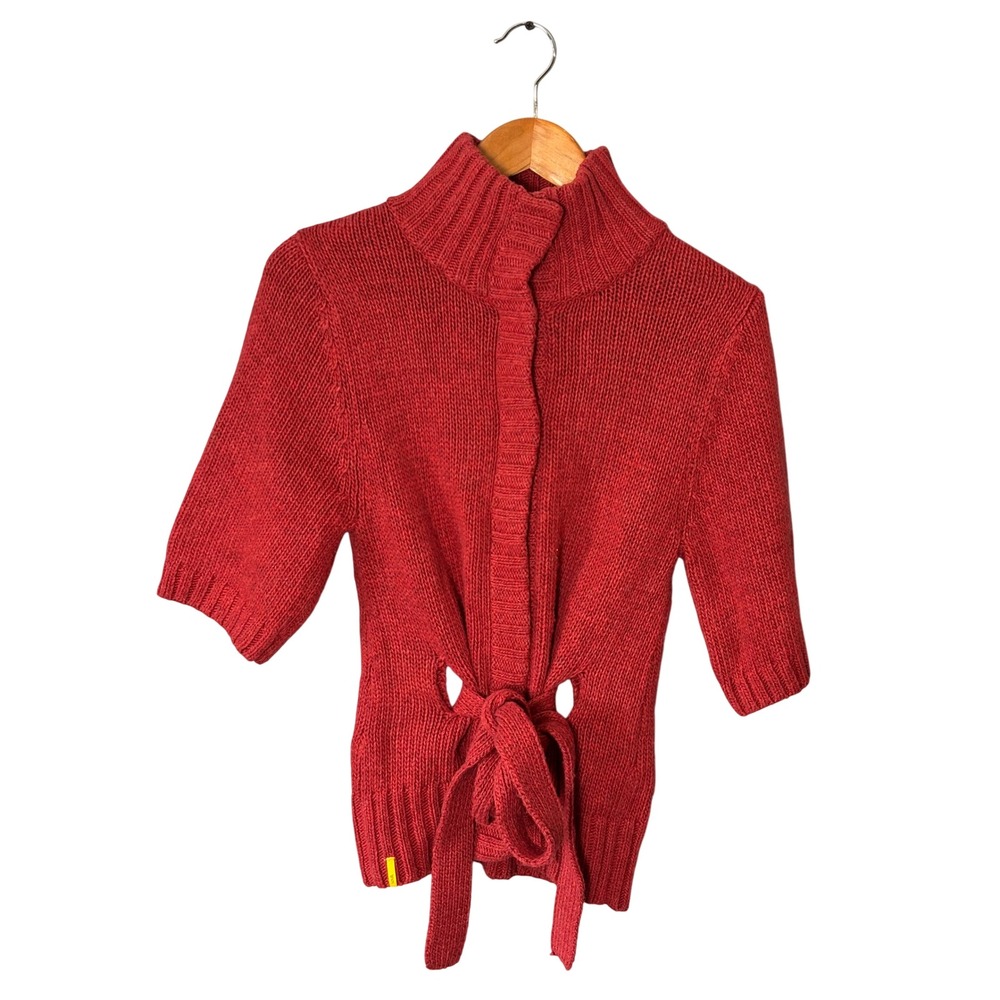 Lole Red Wool Blend Short‎ Sleeve BeltedWrap Cardigan